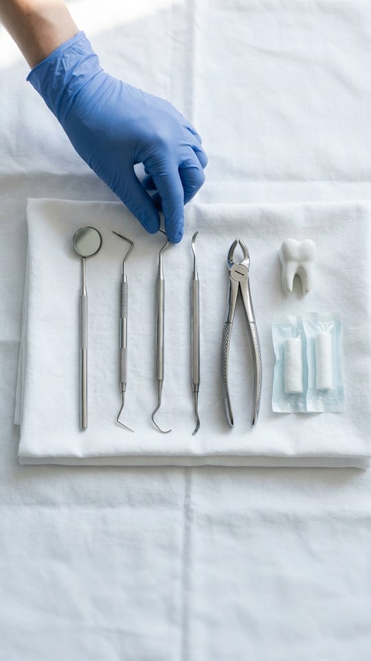 Sterile dental instruments arranged on a surgical tray
